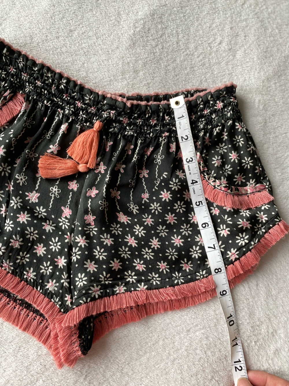 Poupette St. Barth Lulu Silk Boxer Shorts sz 1 XS black pink Daisy fringe - Picture 12 of 13